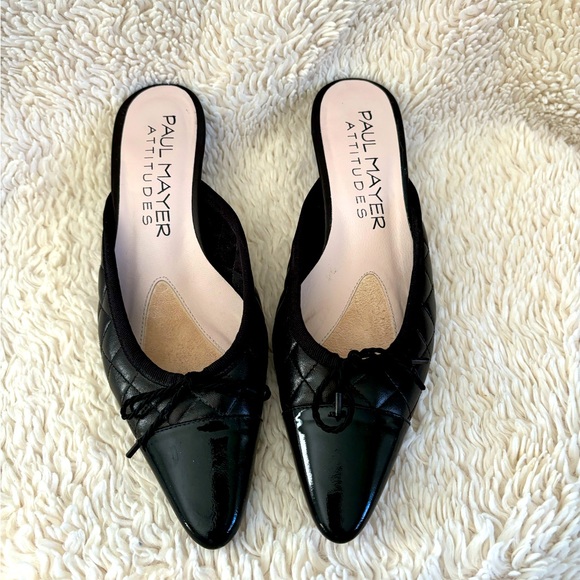 Paul Mayer Attitudes quilted kitten heel cap toe mules, black - Picture 1 of 3